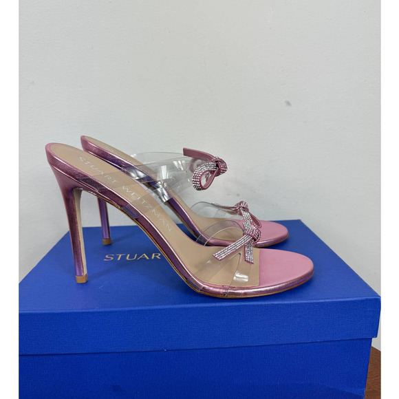 Stuart Weitzman Bow 100 Slide Sandal in Clear/Cotton Candy Size 9 - Picture 6 of 12
